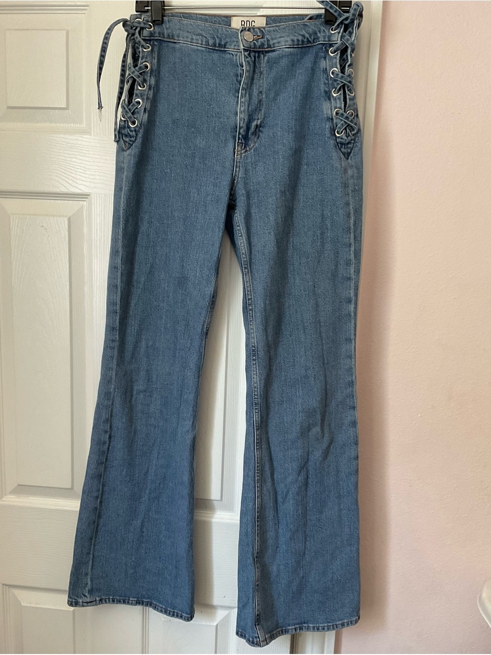 BDG Urban Outfitters Lace Up Side Flare Jeans Size 27 High Rise Blue Denim